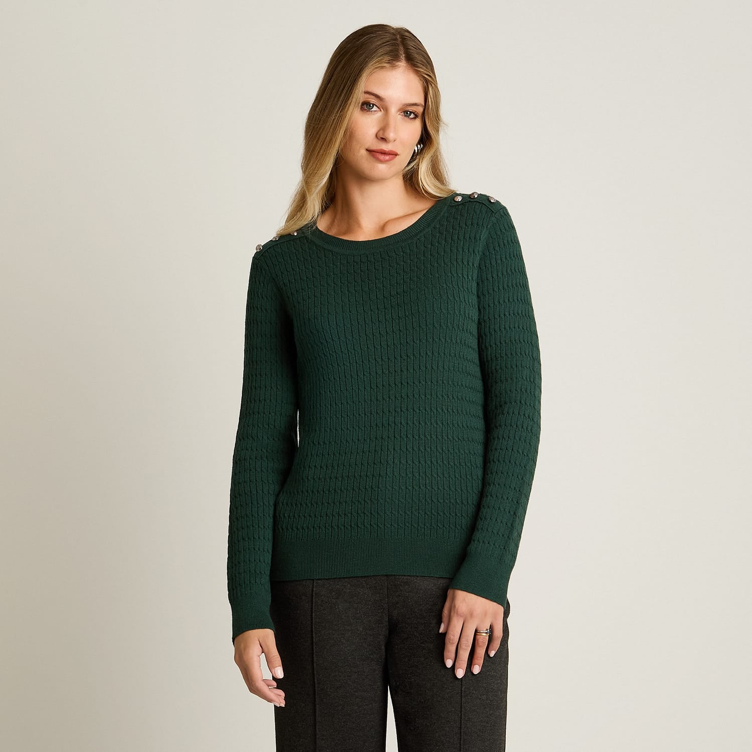 Sweater Verde Manga Larga Elasticidad Media Sin Forro Calce Normal Tela Tejido
